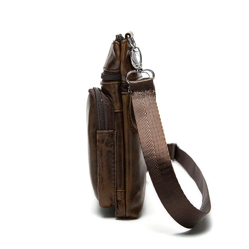 Men's Top Grain Genuine Leather Zipper Shoulder Bag, Vintage Leisure Small Messenger Bag 701