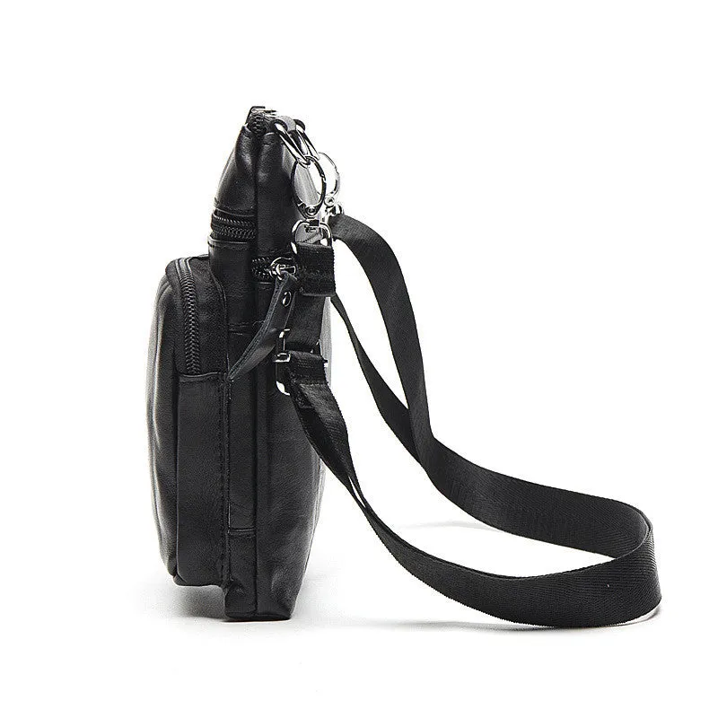 Men's Top Grain Genuine Leather Zipper Shoulder Bag, Vintage Leisure Small Messenger Bag 701