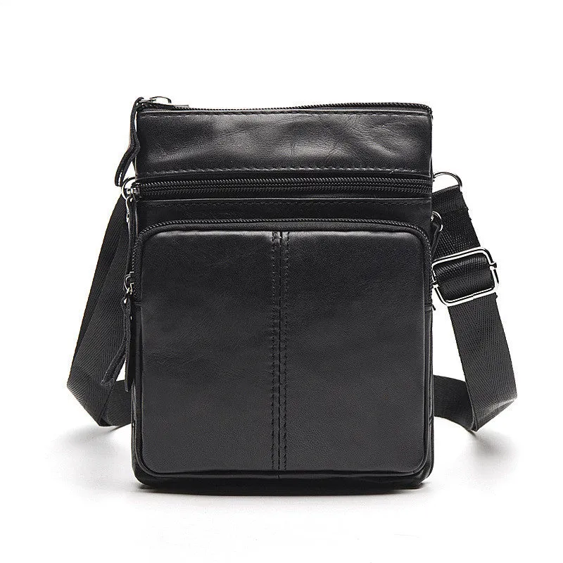 Men's Top Grain Genuine Leather Zipper Shoulder Bag, Vintage Leisure Small Messenger Bag 701