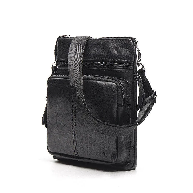 Men's Top Grain Genuine Leather Zipper Shoulder Bag, Vintage Leisure Small Messenger Bag 701