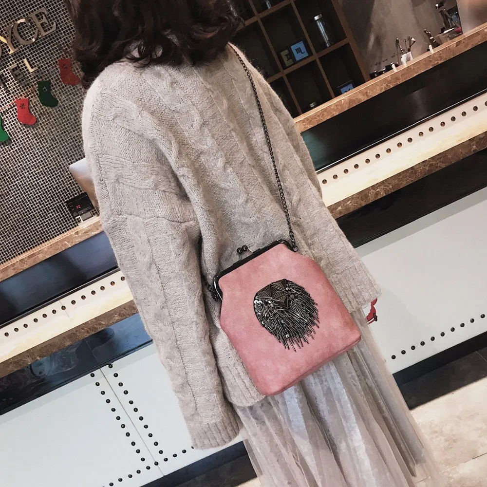 Messenger Bags for Women PU Leather Tassel Fashion Frame Bag
