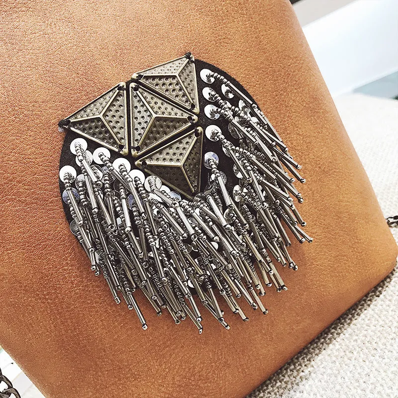Messenger Bags for Women PU Leather Tassel Fashion Frame Bag