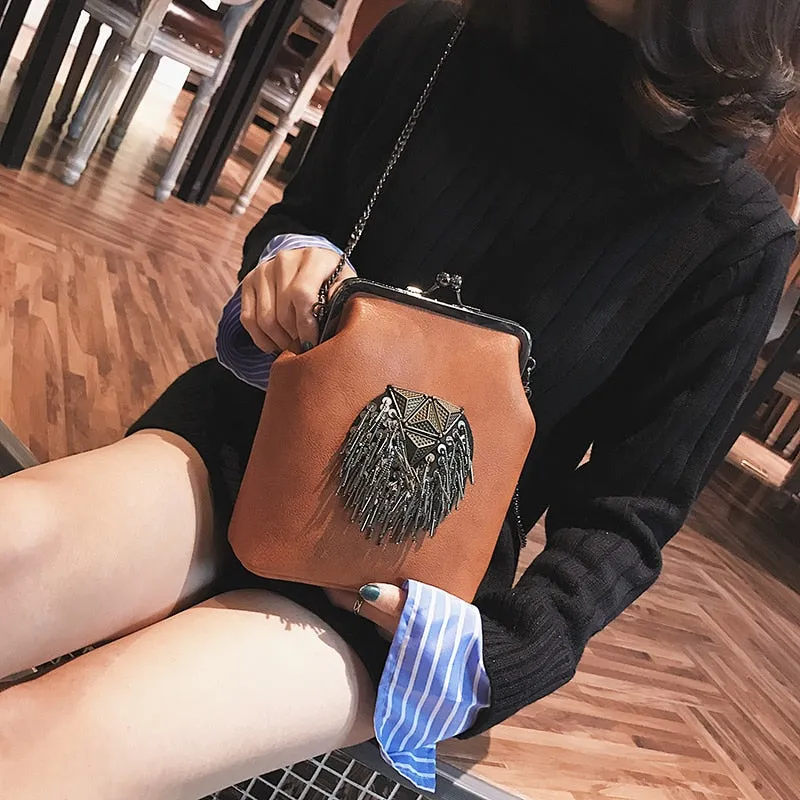 Messenger Bags for Women PU Leather Tassel Fashion Frame Bag