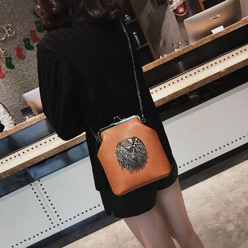 Messenger Bags for Women PU Leather Tassel Fashion Frame Bag