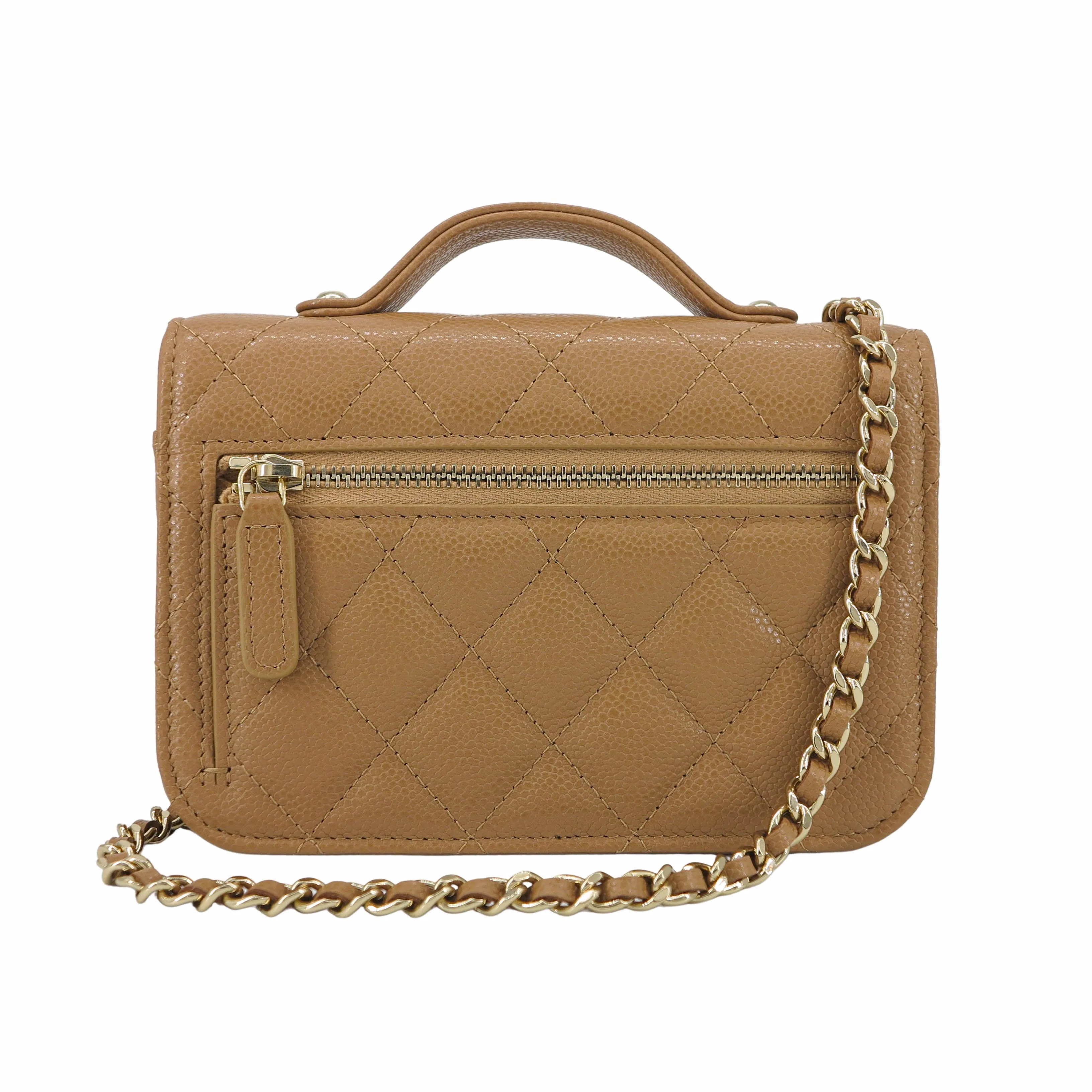 Mini Business Affinity Flap Bag in 22B Caramel Caviar