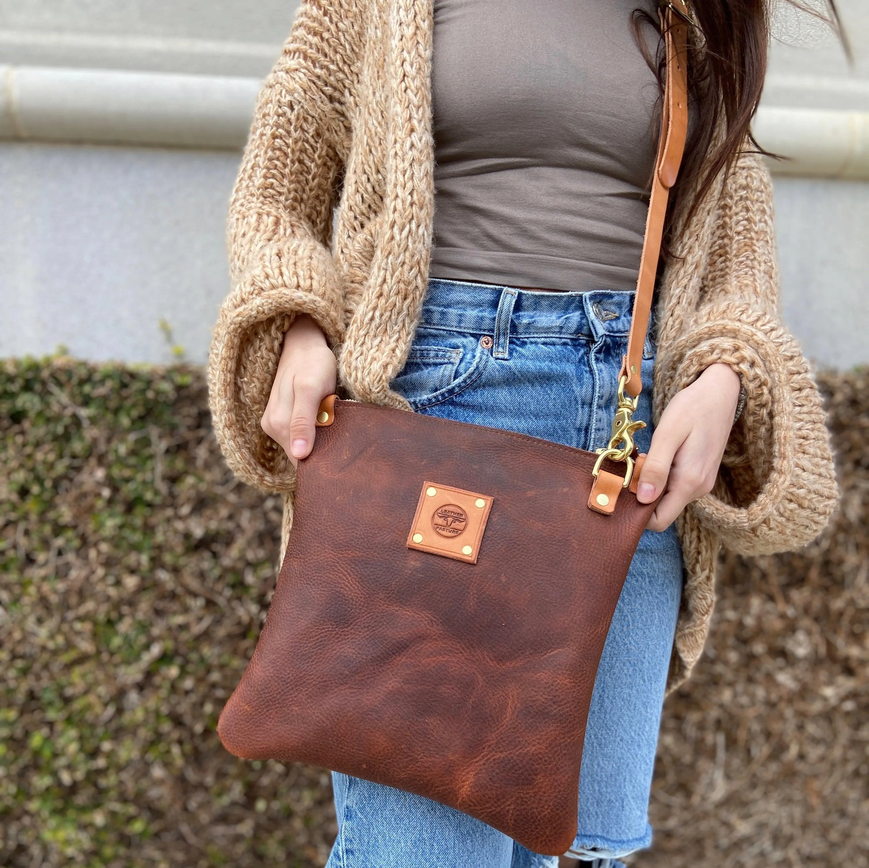 Mini Leather Messenger in Brown