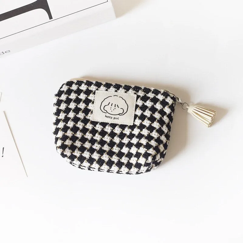 Mini Portable Plaid Coin Bags Money Wallet Purse Earphone Lipstick Data Line Storage Bags ID Card Bank Card Holder Clutch Pouch