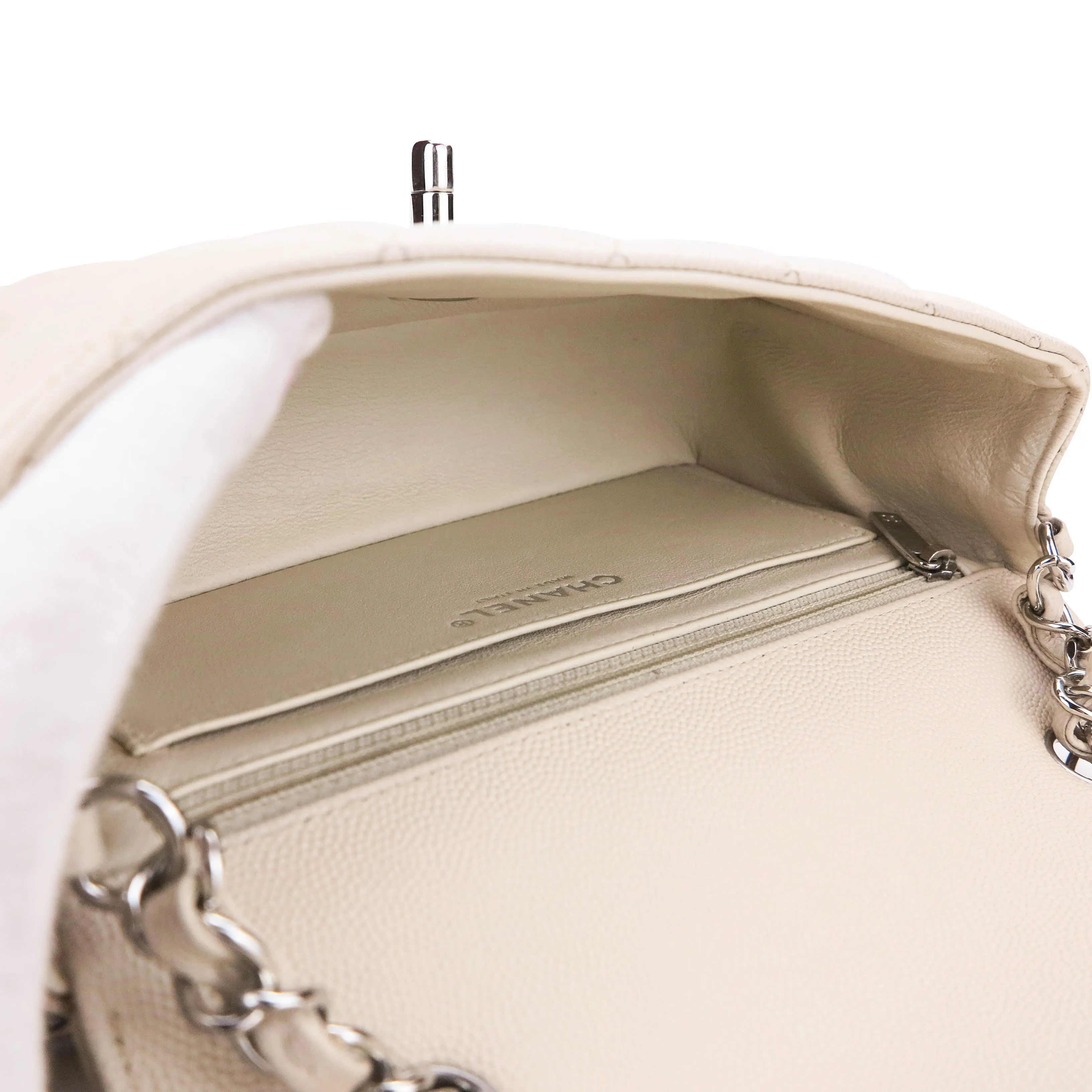Mini Rectangular Flap Bag in 18C Light Beige Caviar SHW