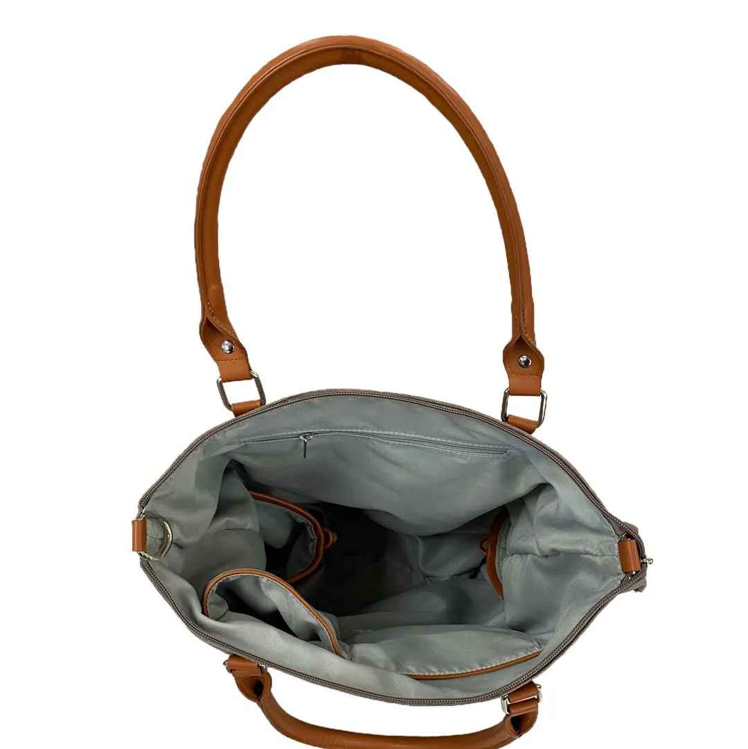 Minkara | Women's Grey Canvas Handbag with Genuine Leather Straps