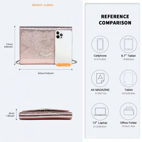 Miss Lulu Glitter Envelope Flap Clutch Evening Bag - Pink