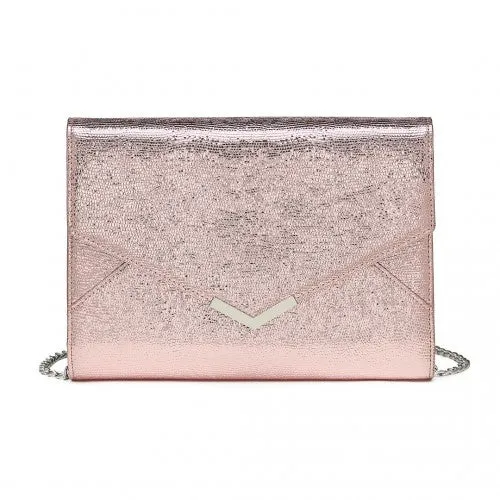 Miss Lulu Glitter Envelope Flap Clutch Evening Bag - Pink