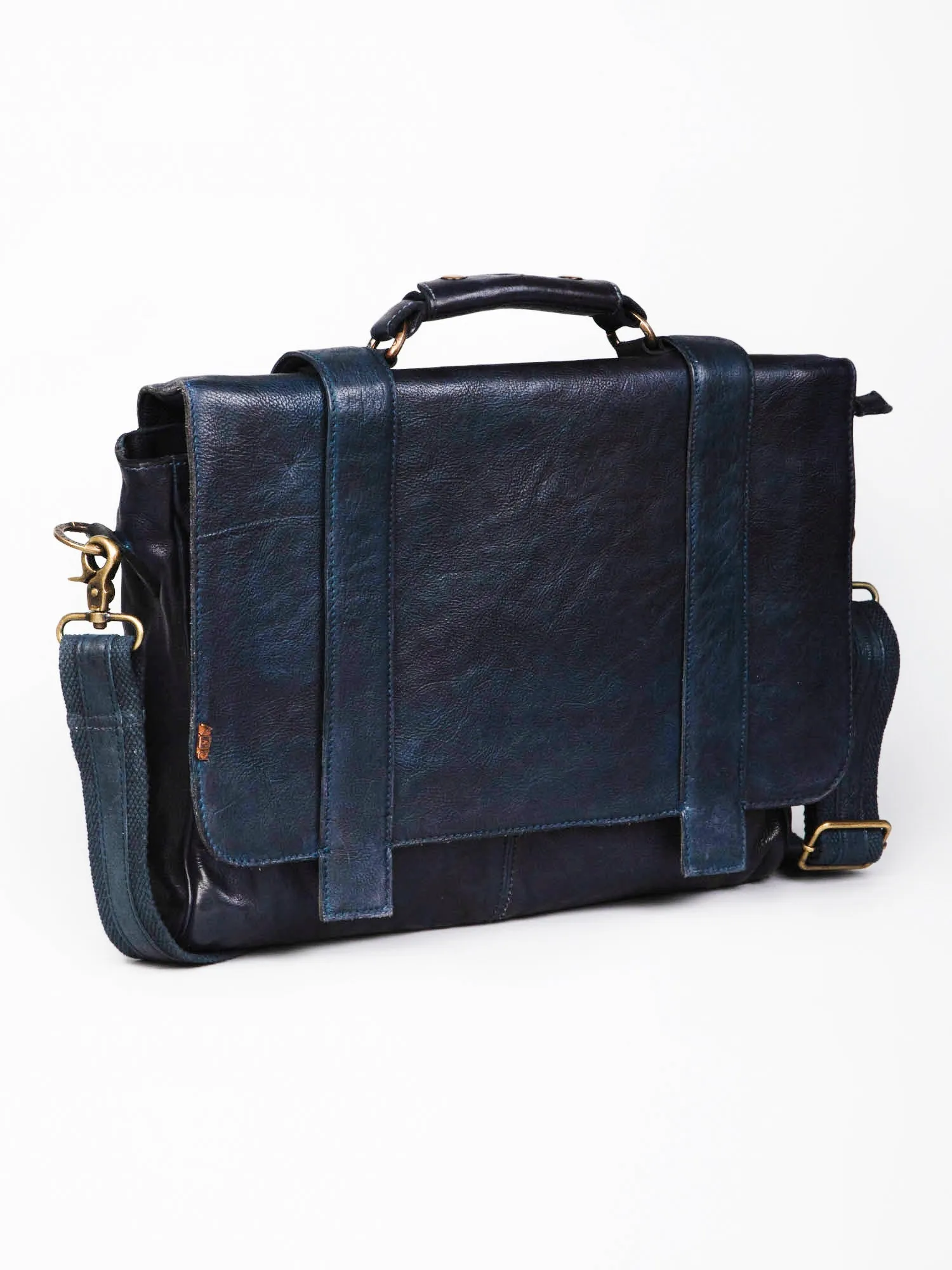 Navy Blue Leather Men's Messenger Bag By Art N Vintage