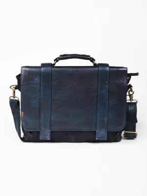 Navy Blue Leather Men's Messenger Bag By Art N Vintage