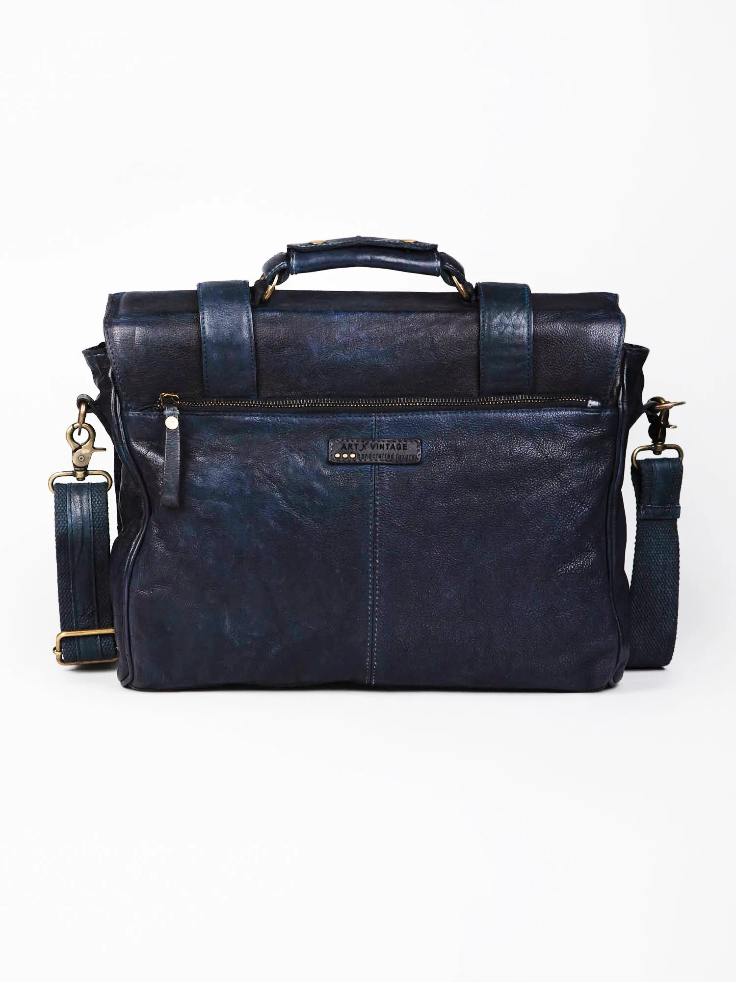 Navy Blue Leather Men's Messenger Bag By Art N Vintage