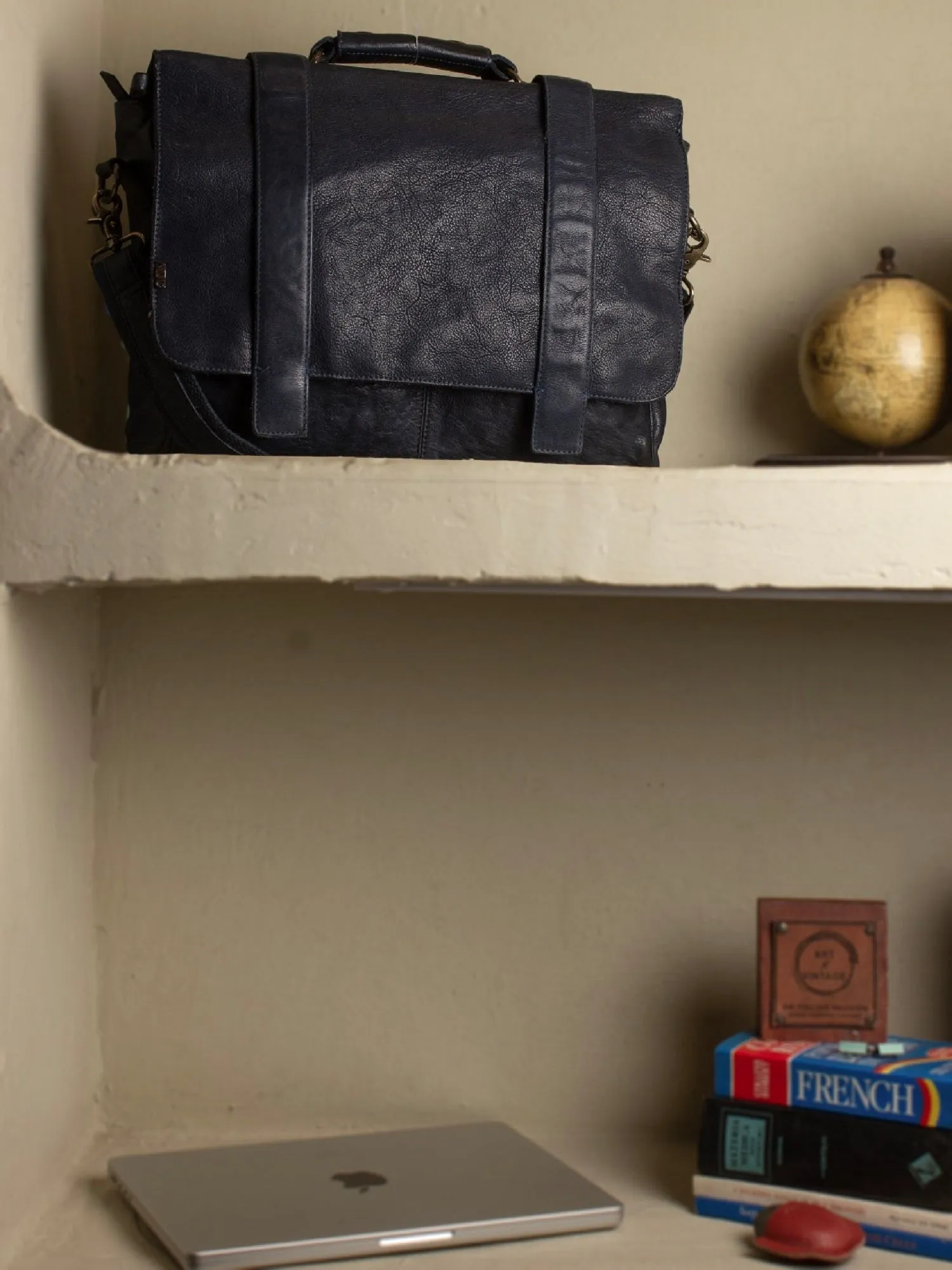 Navy Blue Leather Men's Messenger Bag By Art N Vintage