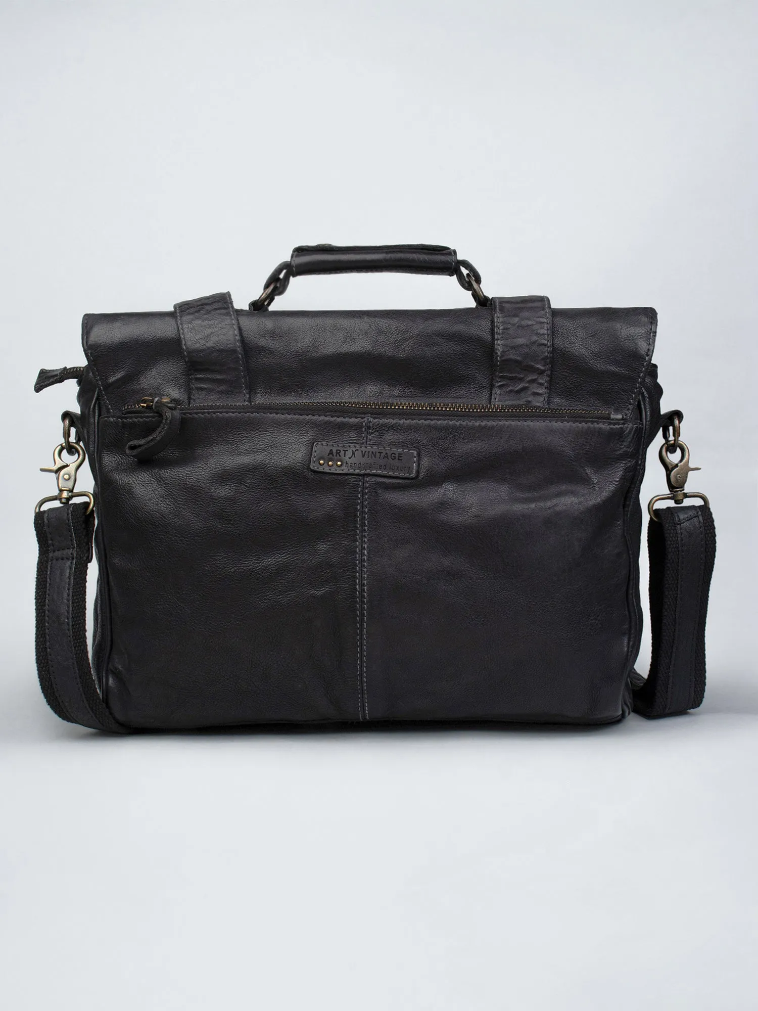 Navy Blue Leather Men's Messenger Bag By Art N Vintage