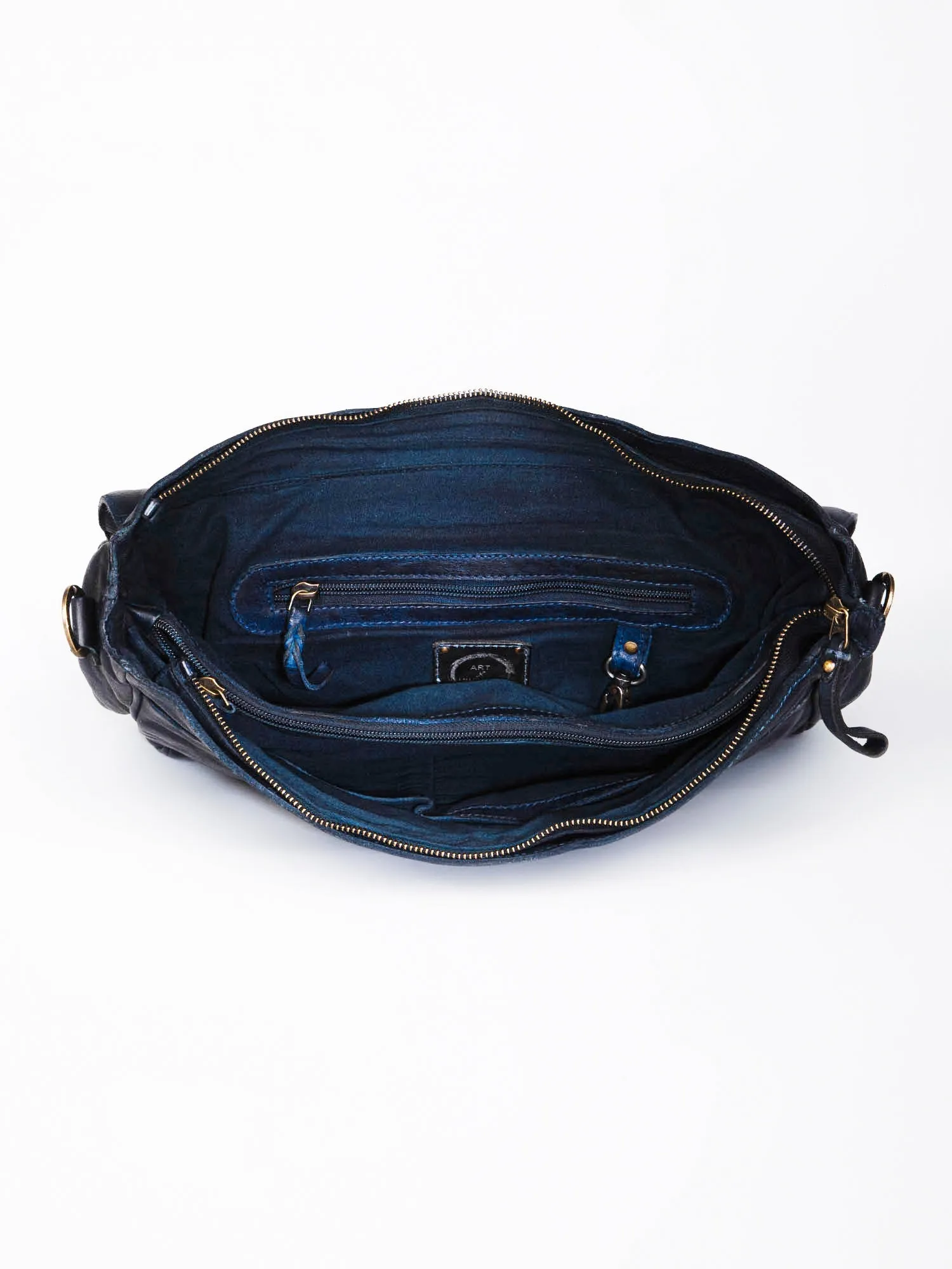 Navy Blue Leather Men's Messenger Bag By Art N Vintage
