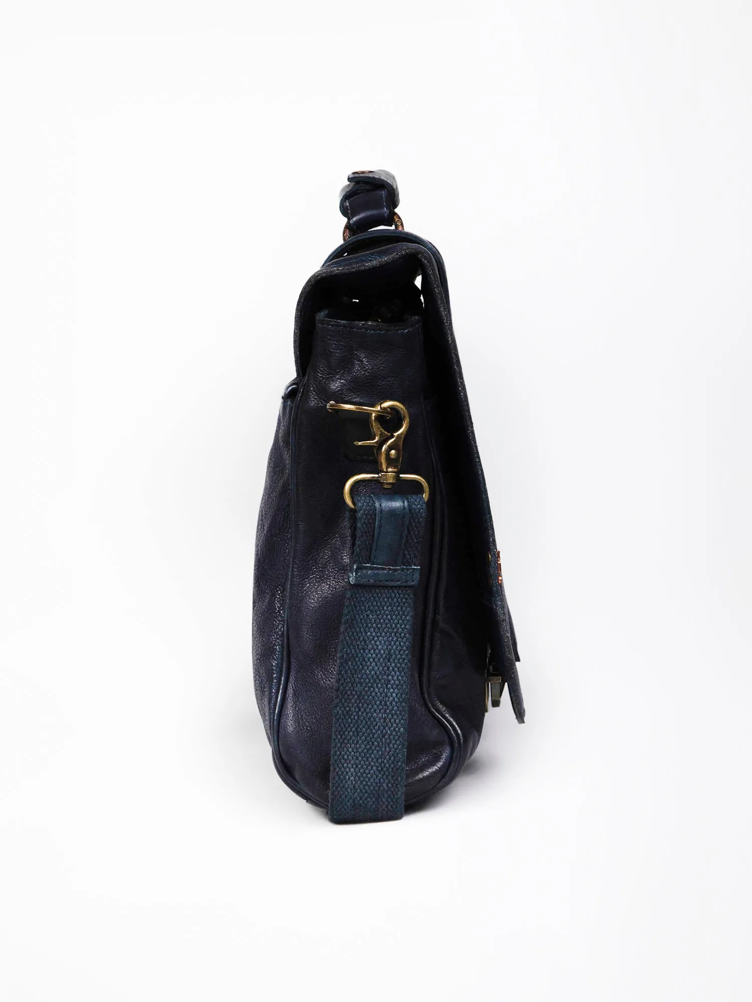 Navy Blue Leather Men's Messenger Bag By Art N Vintage