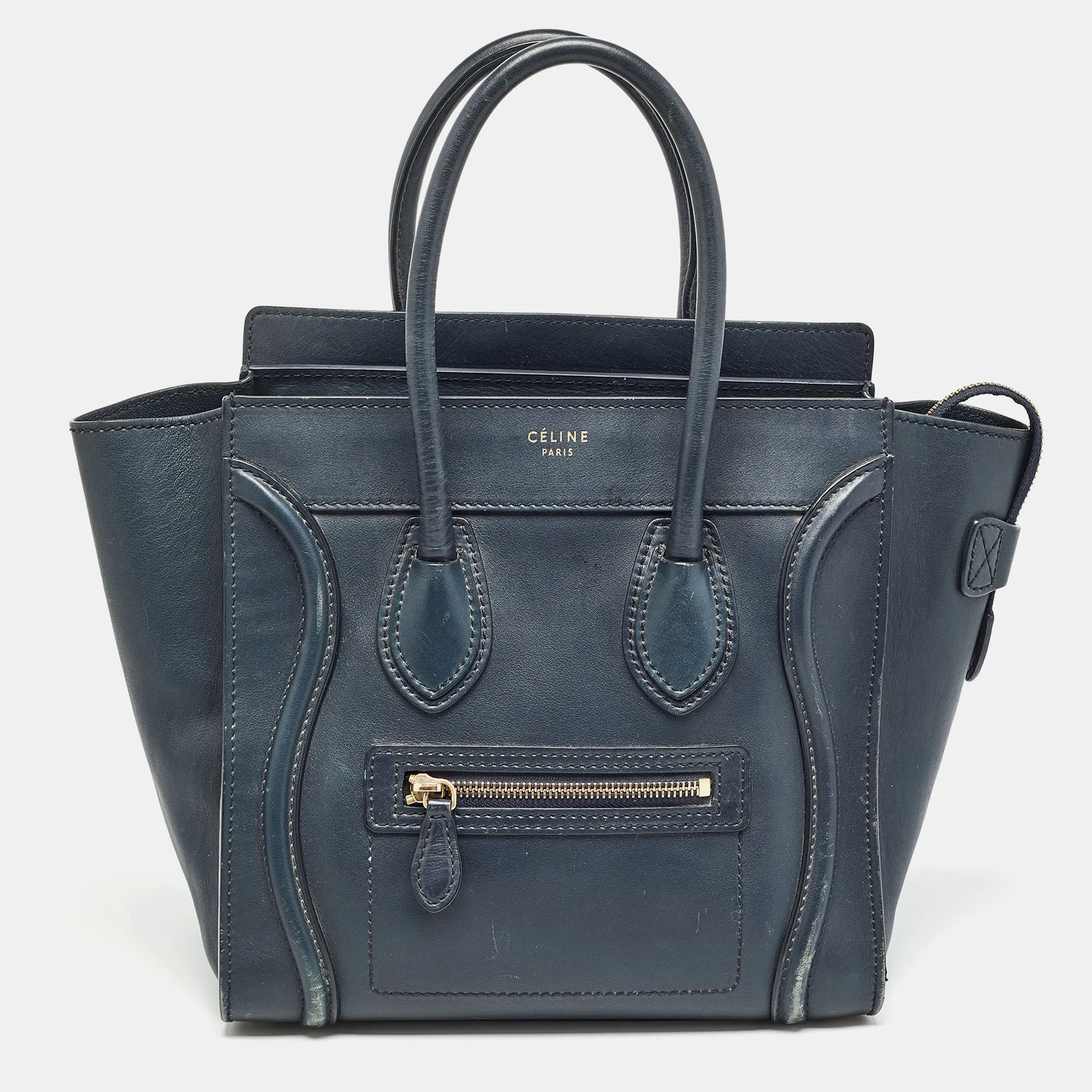 Navy Blue Leather Micro Luggage Tote