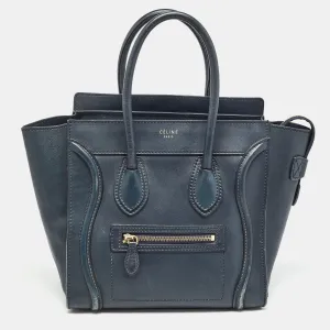 Navy Blue Leather Micro Luggage Tote
