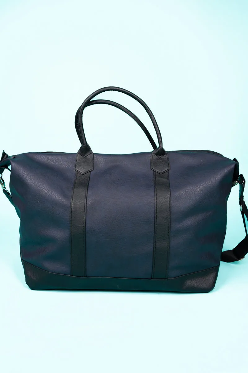 Navy Faux Leather Weekender