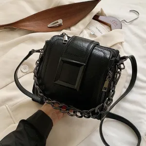 New PU Leather Retro Chains Hasp Shoulder Bag Small Delicate Bucket Bags Female Crossbody Bag Ladies Handbag