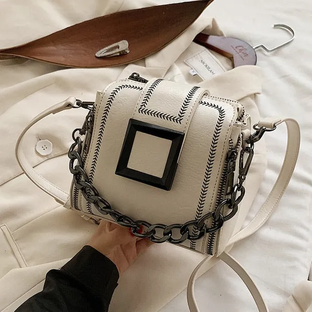 New PU Leather Retro Chains Hasp Shoulder Bag Small Delicate Bucket Bags Female Crossbody Bag Ladies Handbag