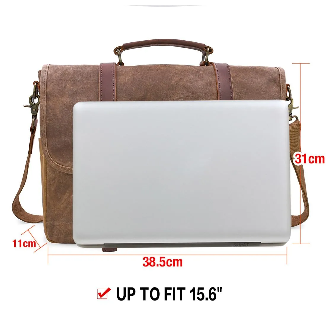 NEWHEY Messenger Bag, Waterproof Vintage Genuine Leather Waxed Canvas Briefcase Laptop Shoulder Bag