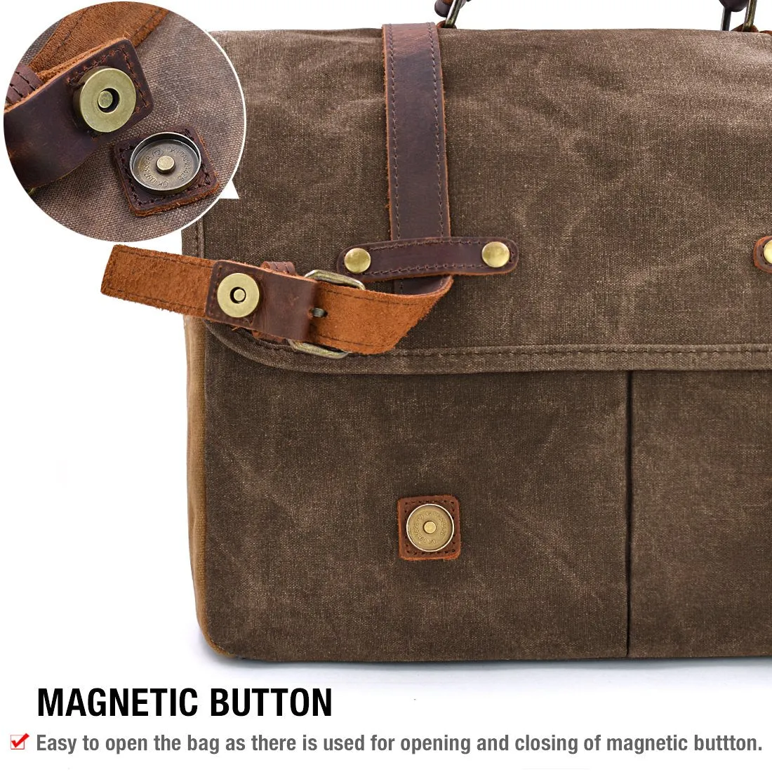 NEWHEY Messenger Bag, Waterproof Vintage Genuine Leather Waxed Canvas Briefcase Laptop Shoulder Bag