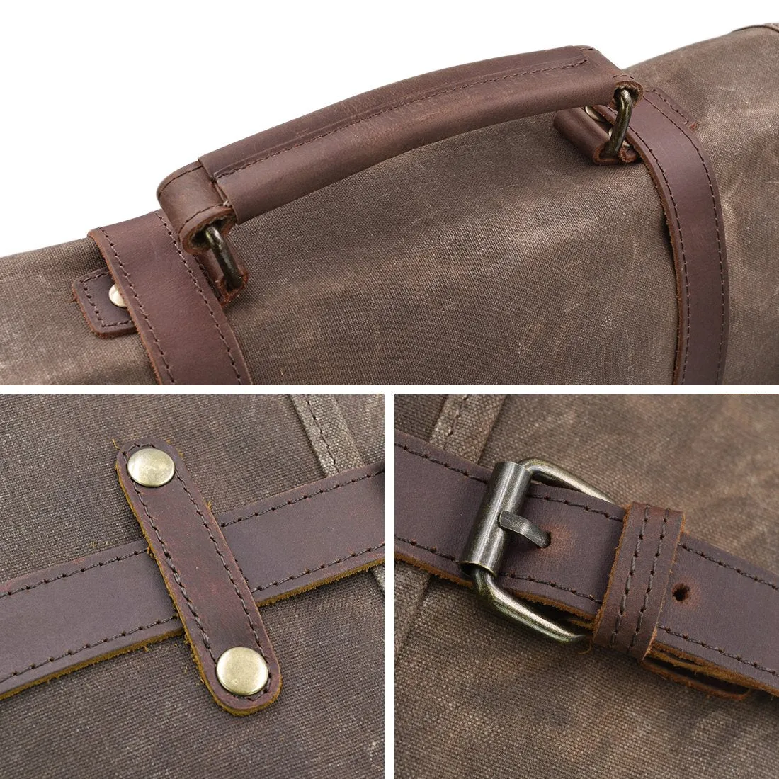 NEWHEY Messenger Bag, Waterproof Vintage Genuine Leather Waxed Canvas Briefcase Laptop Shoulder Bag