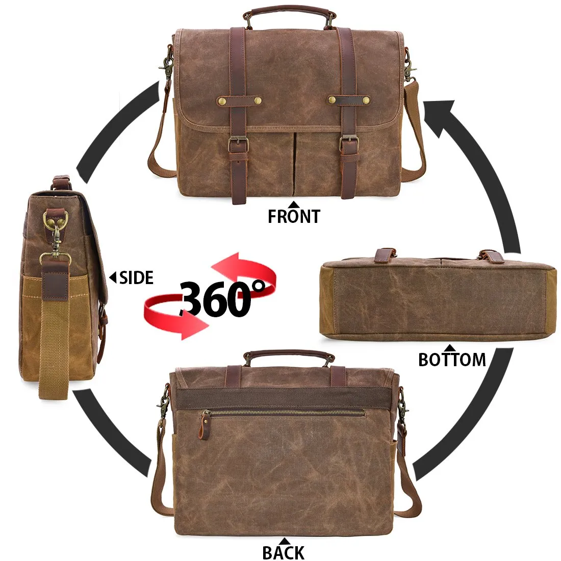 NEWHEY Messenger Bag, Waterproof Vintage Genuine Leather Waxed Canvas Briefcase Laptop Shoulder Bag
