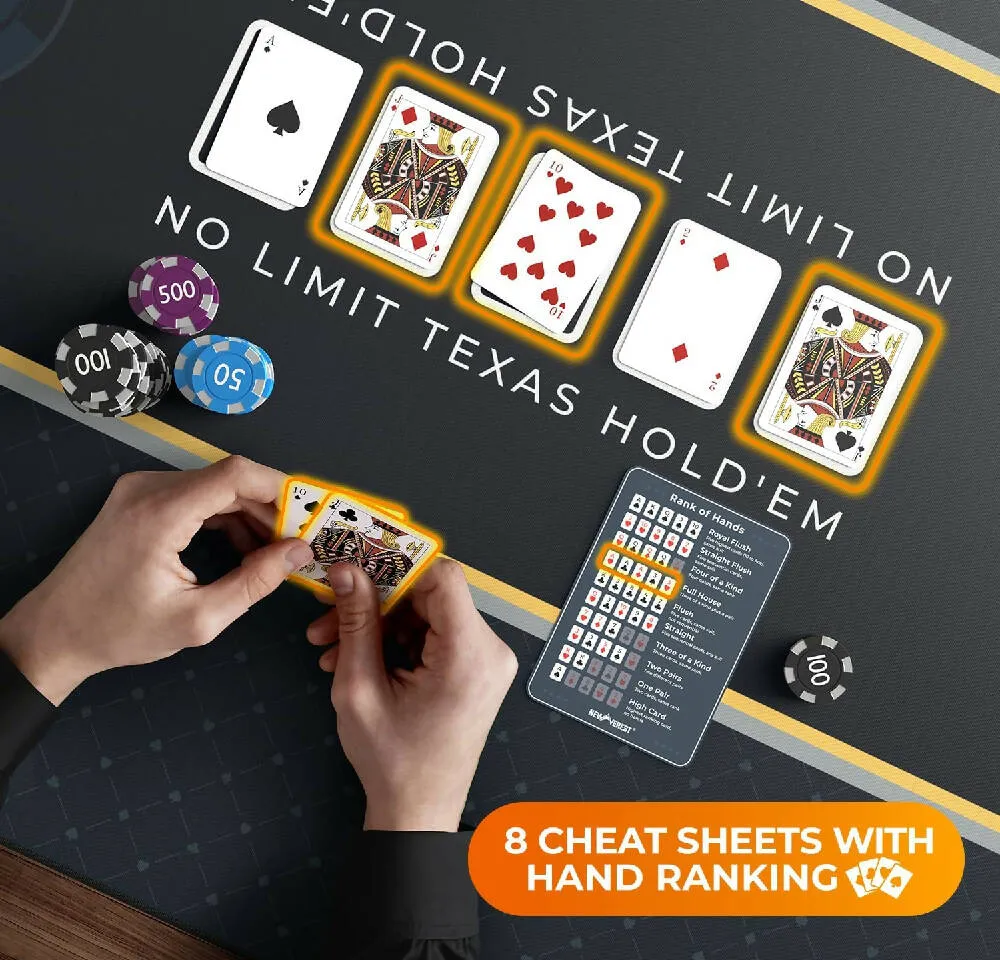 Newverest Poker Table Top 70" x 35", Texas Hold'em Poker Mat in Zipper Storage Bag with 8 Coasters in Gift-Ready Box for Home Game Nights Up to 10 Players