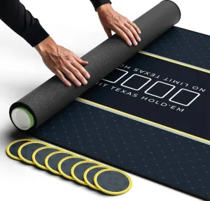 Newverest Poker Table Top 70" x 35", Texas Hold'em Poker Mat in Zipper Storage Bag with 8 Coasters in Gift-Ready Box for Home Game Nights Up to 10 Players