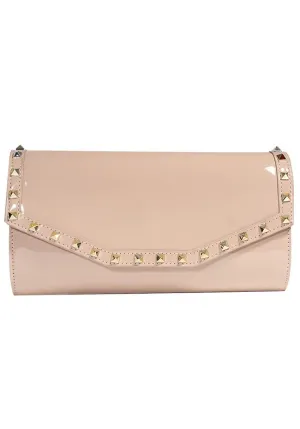 Nude Studded Clutch Bag