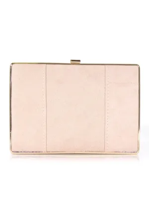 Nude Suede Box Clutch with Gold Detail