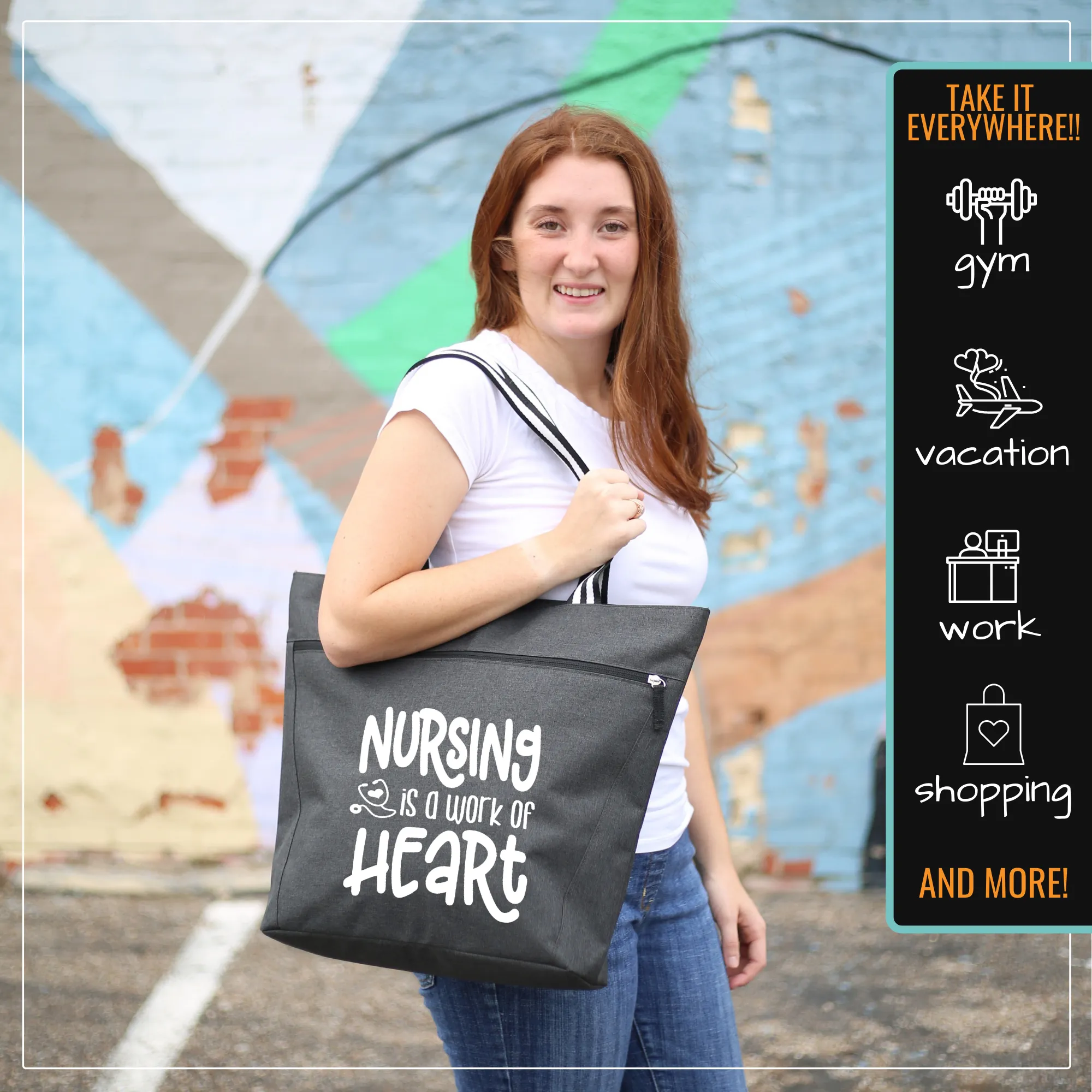 Nursing is a Work of Heart Black Lexie Tote Bag  for Medical Workers