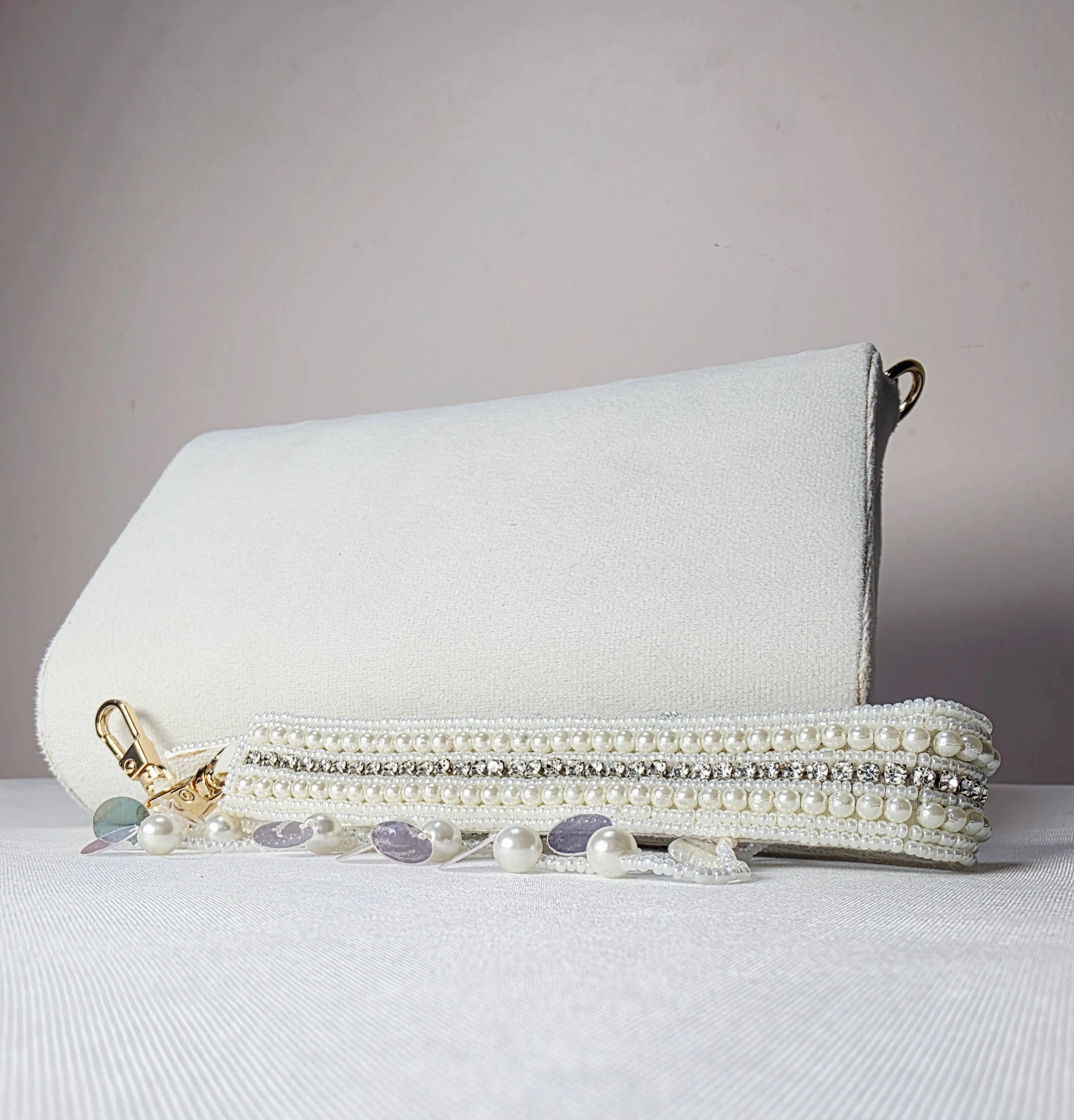 Opulent Pearl & Sequin Embellished Clutch with Detachable Strap