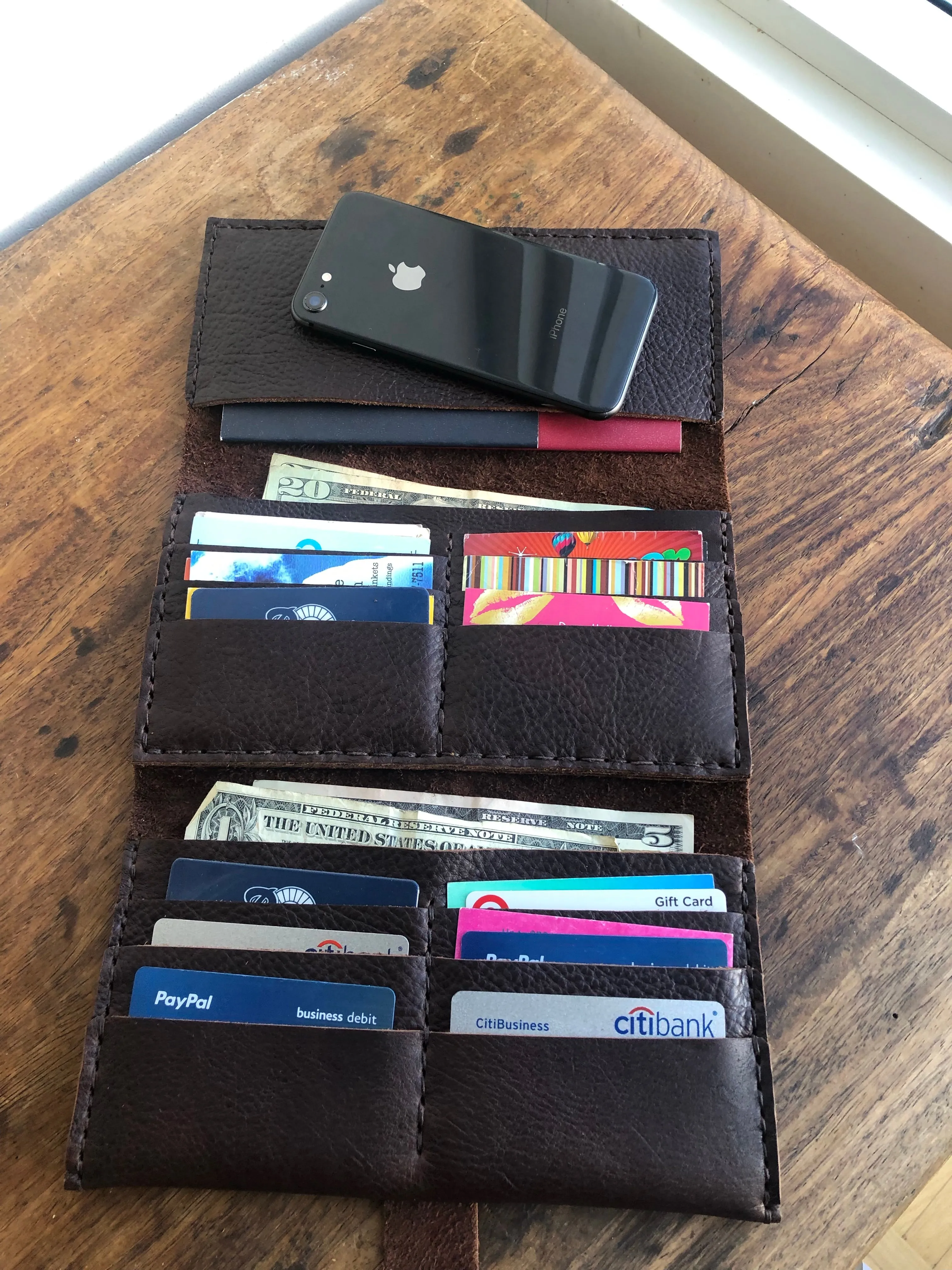 Oversized wallet / large leather travel wallet /