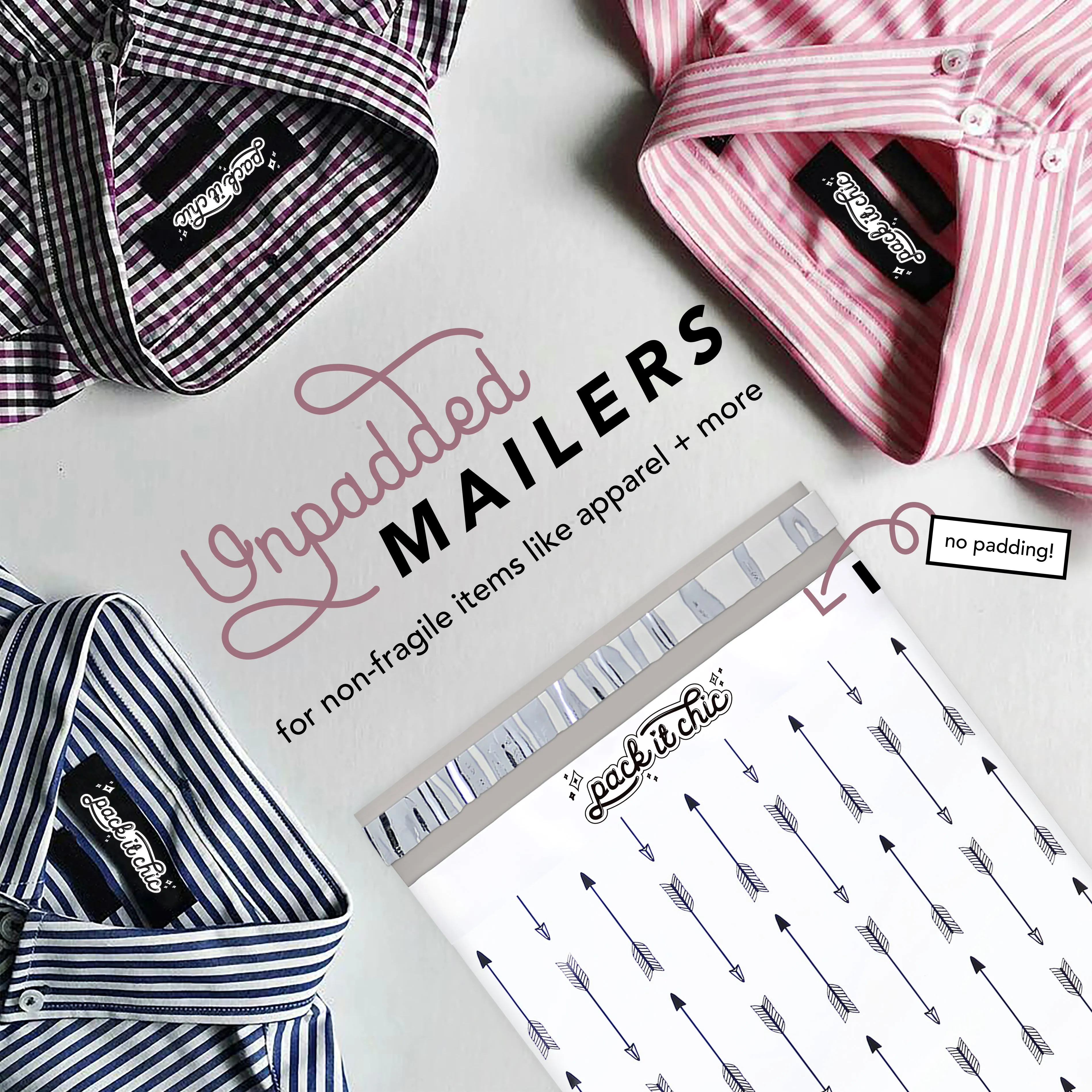 Pack It Chic - 10X13 (100 Pack) Arrows Pattern Poly Mailer Envelope Plastic Custom Mailing & Shipping Bags - Self Seal