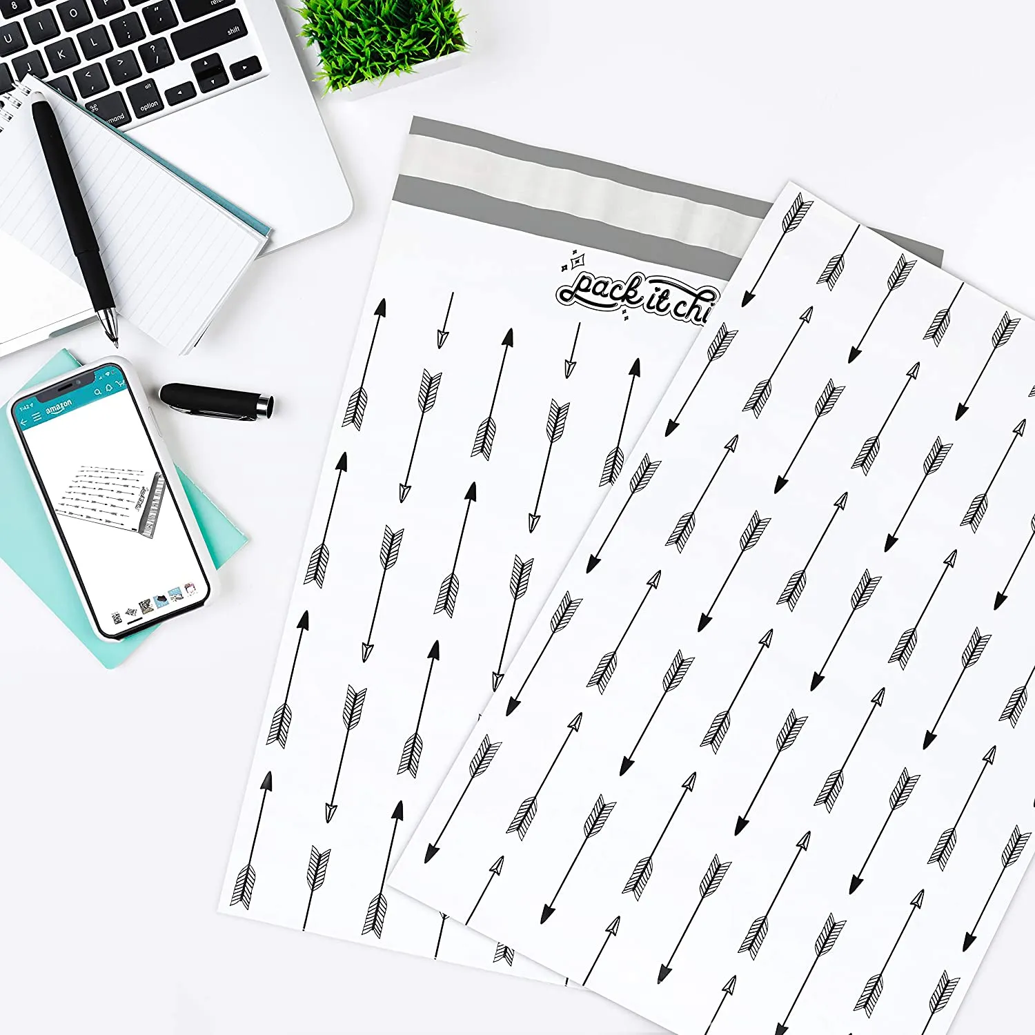 Pack It Chic - 10X13 (100 Pack) Arrows Pattern Poly Mailer Envelope Plastic Custom Mailing & Shipping Bags - Self Seal