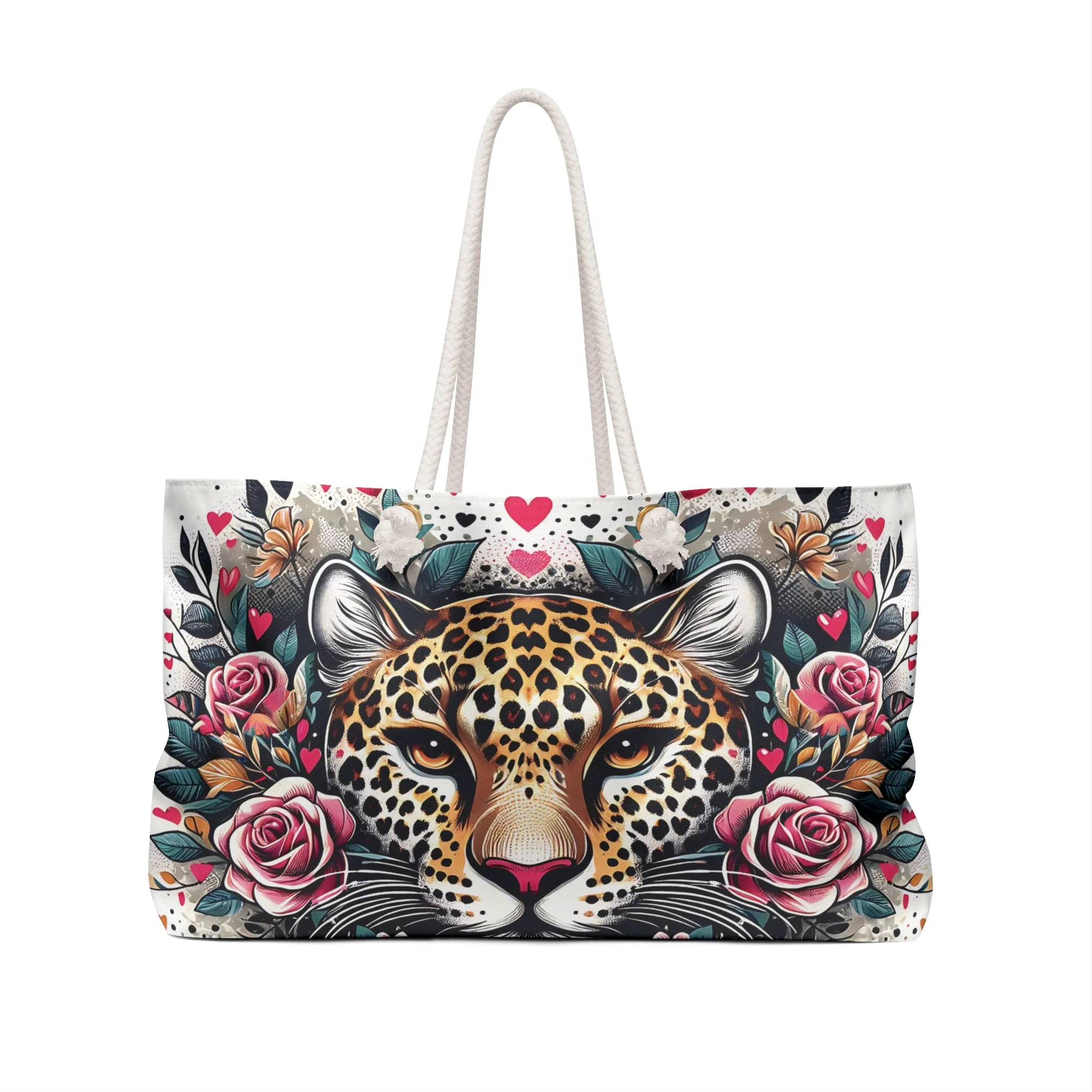 Personalised/Non-Personalised Weekender Bag, Leopard, Large Weekender Bag, Beach Bag, Book Bag