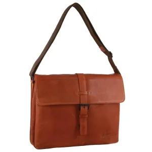 Pierre Cardin Leather Flap-over Computer Bag in Cognac
