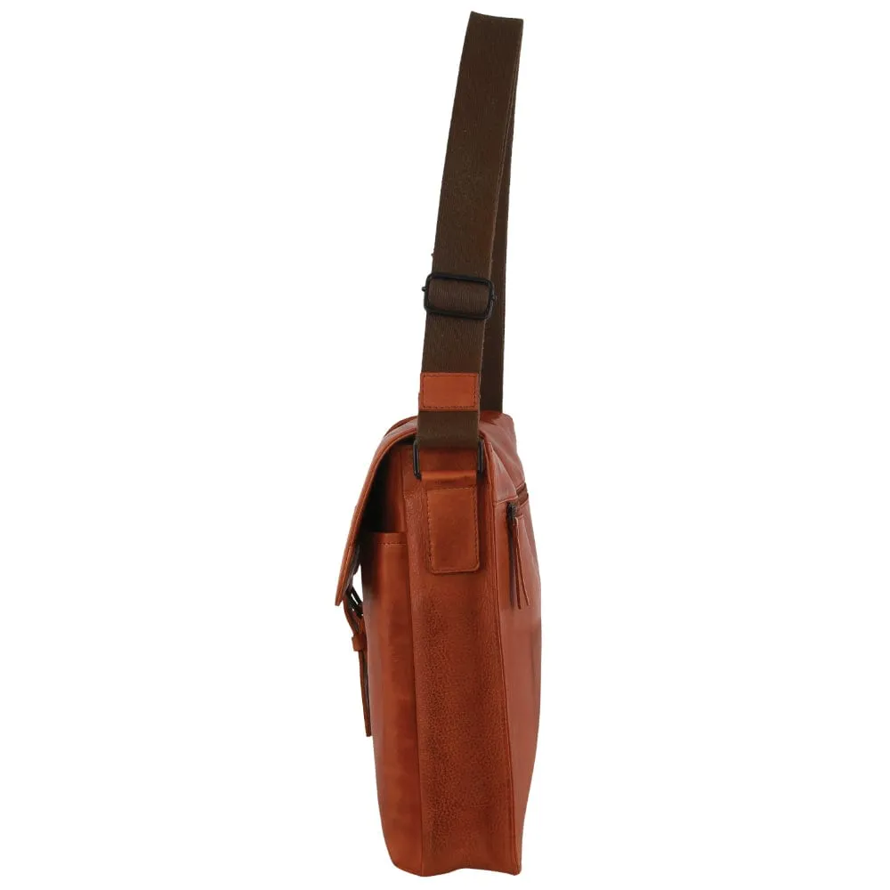 Pierre Cardin Leather Flap-over Computer Bag in Cognac
