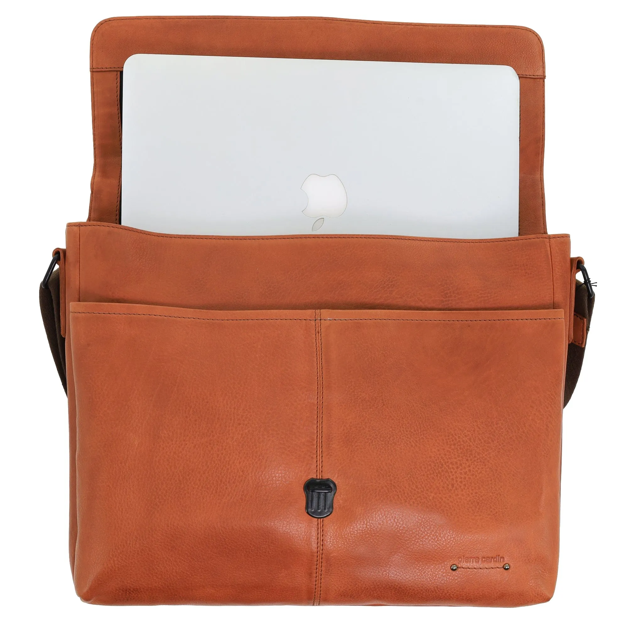 Pierre Cardin Leather Flap-over Computer Bag in Cognac