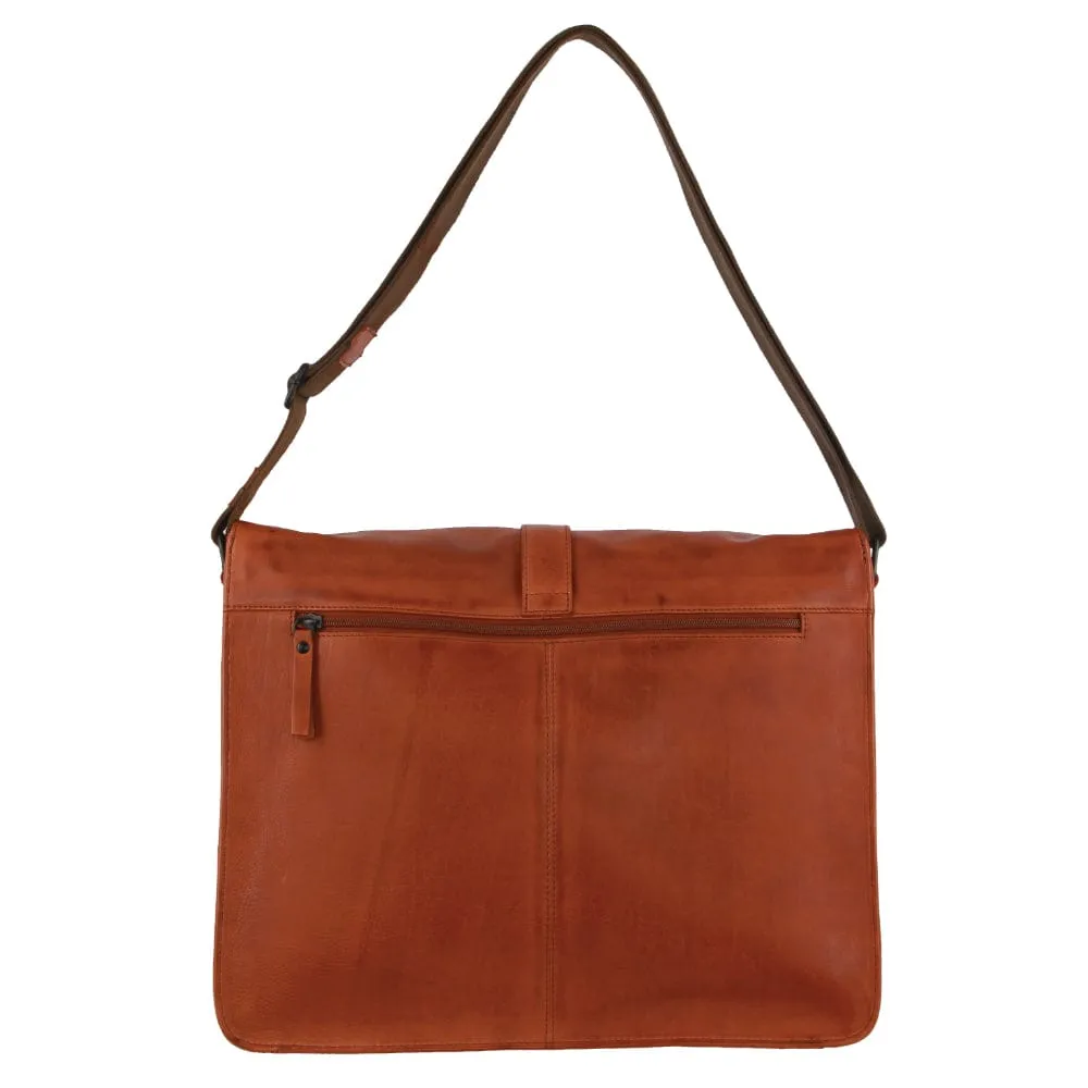 Pierre Cardin Leather Flap-over Computer Bag in Cognac