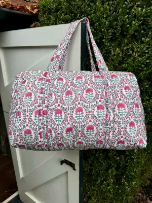 PINK AND BLUE TRELLIS WEEKEND BAG