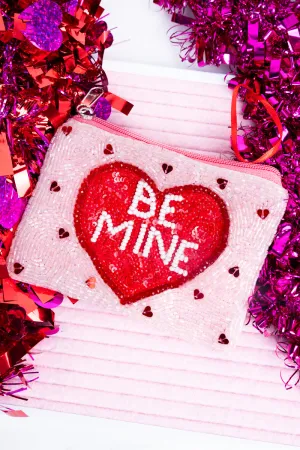 Pink 'Be Mine' Seed Bead Coin Purse