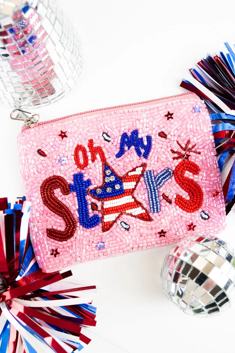 Pink 'Oh My Stars' Seed Bead Coin Purse