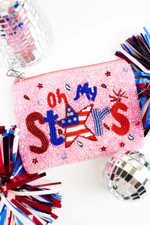 Pink 'Oh My Stars' Seed Bead Coin Purse