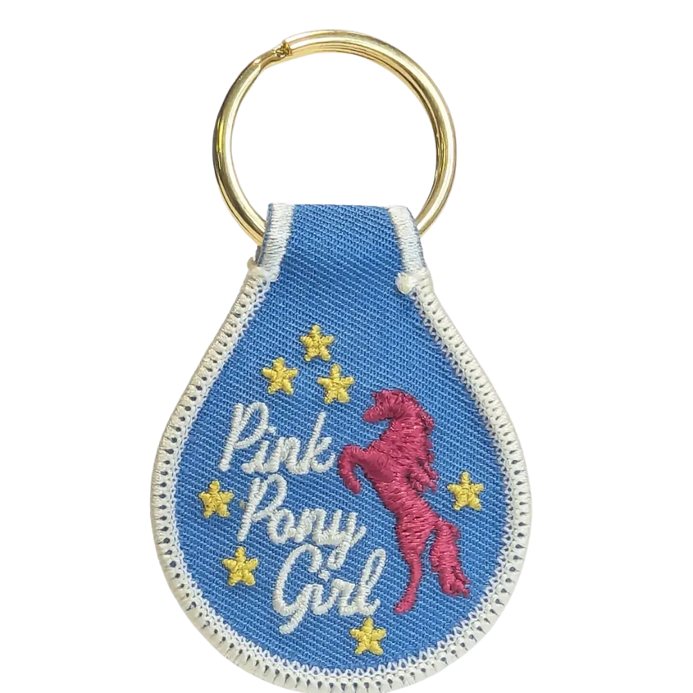 Pink Pony Girl Embroidered Key Tag